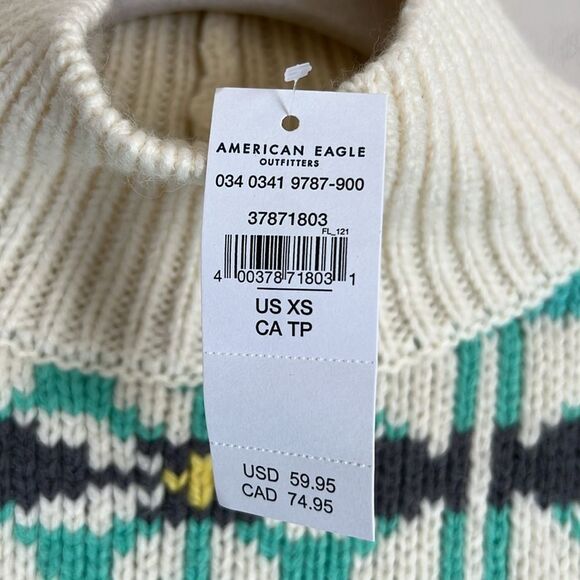 New American Eagle Oversized Fairisle Mock Neck Sweater Size XS Women's - Picture 7 of 10